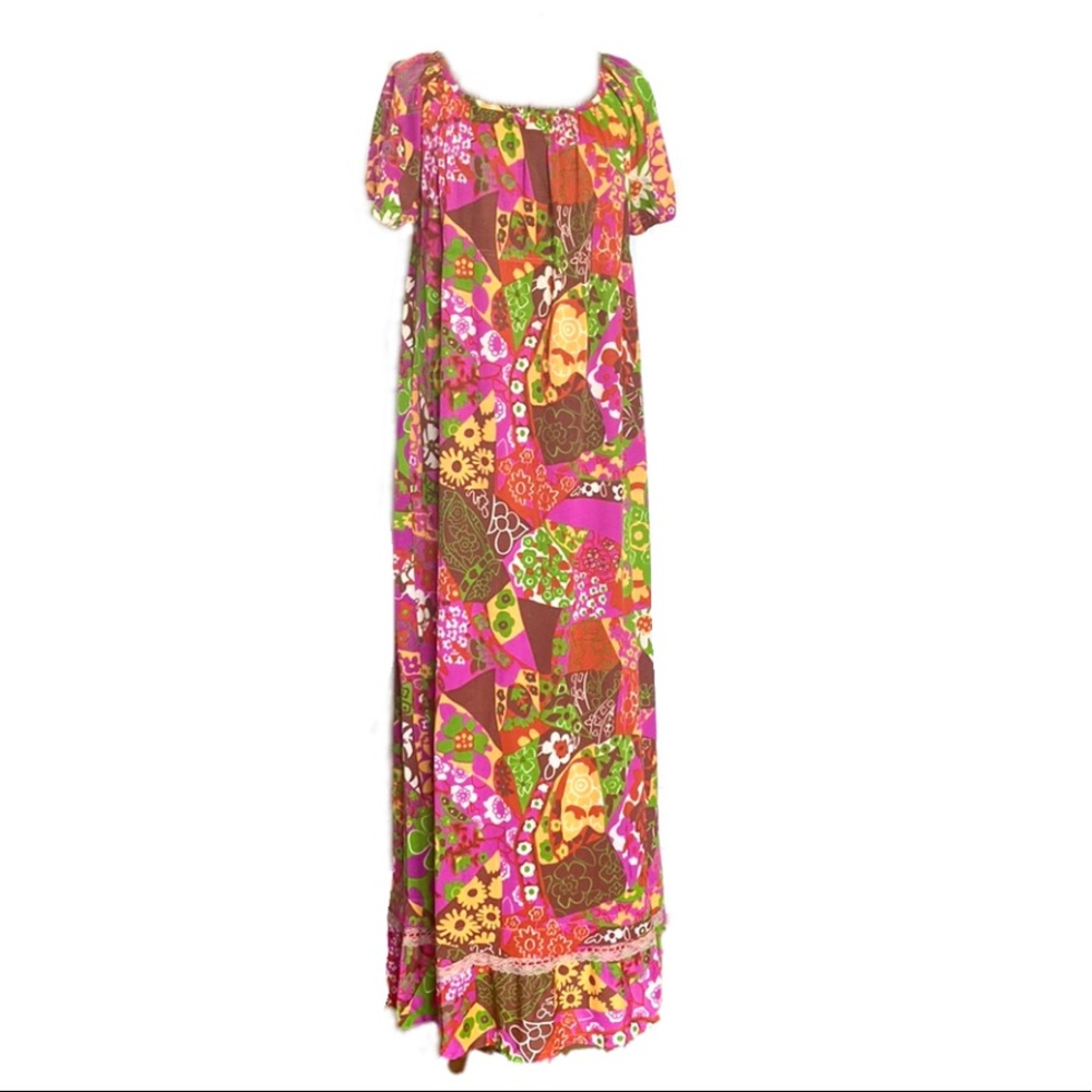 SOLD 🌸 60s Fabulous Lounge Gown House Dress Night Gown Vintage Mid Century Mod - Picture 3 of 10